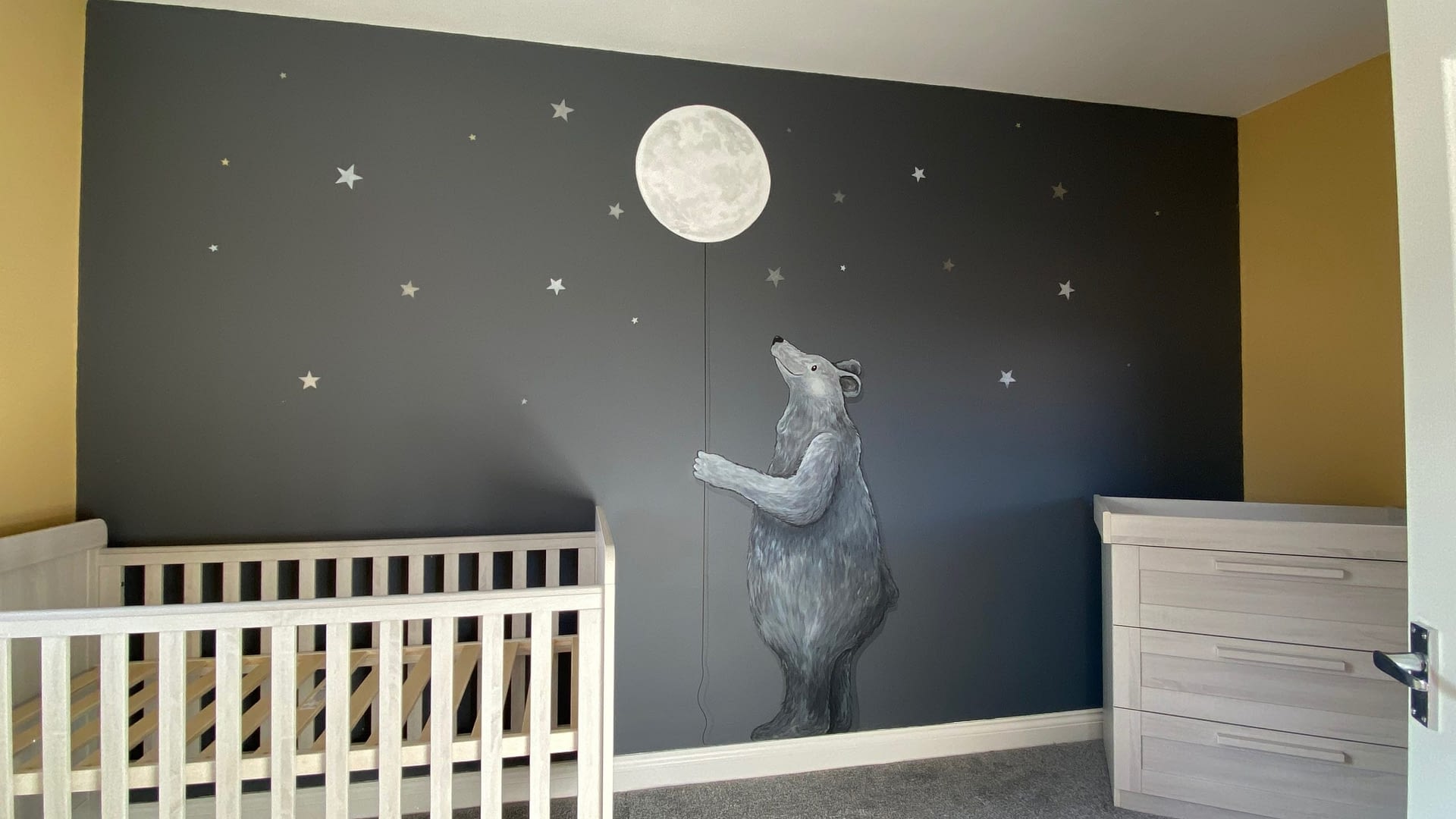 Black & White Bear With Moon