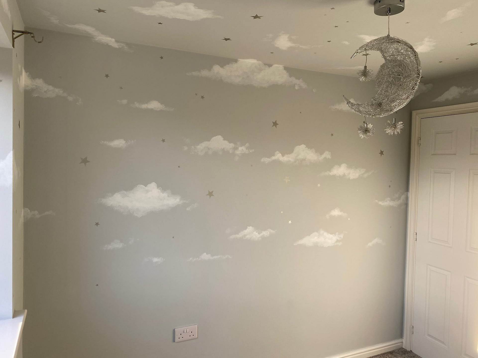 Simple Clouds and Stars Nursery Mural