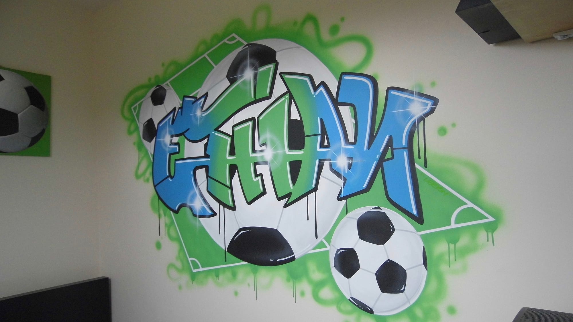 Ethan Graffiti boys bedroom decor mural Football