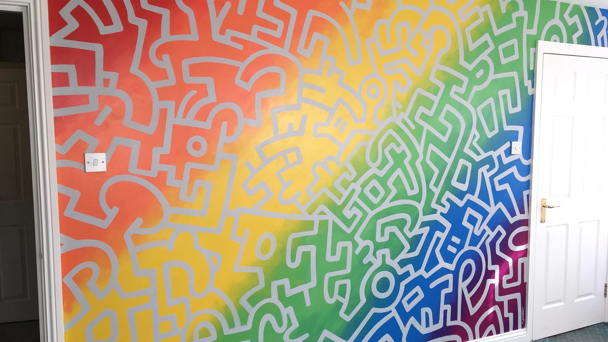 Keith Haring inspired feature wall mural